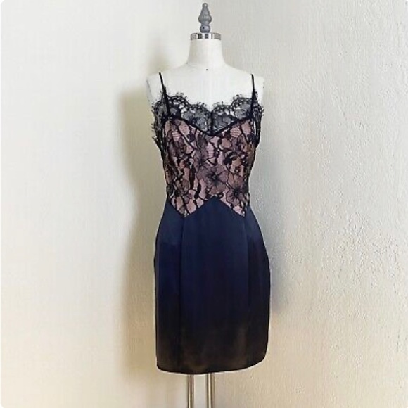 Fleur Du Mal Magnolia Lace Silk Black Pink Mini Slip Dress - Picture 1 of 4